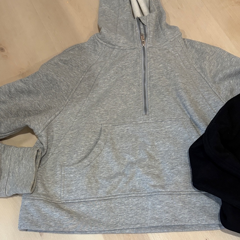 Women's Half-Zip Hooded Sweatshirt in Black and Light Gray - Picture 2 of 6